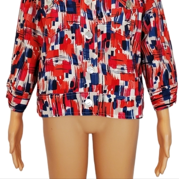 Ruby Rd multi color 3/4 sleeve button down jacket - Picture 6 of 8